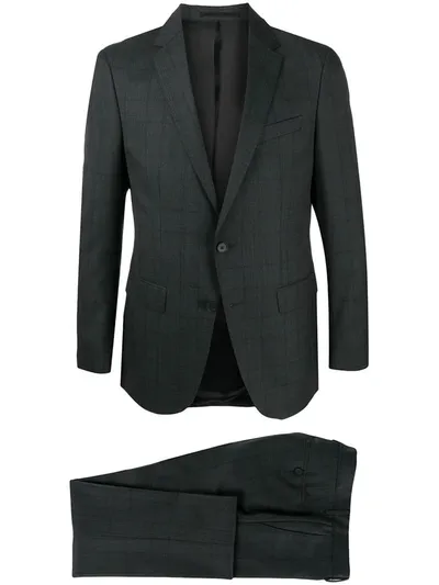 Hugo Boss Check-pattern Single-breasted Two-piece Suit In Black