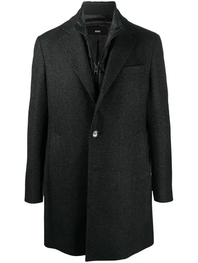 Hugo Boss Single-breasted Wool Coat In Black