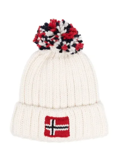 Napapijri Kids' Ribbed-knit Pompom Beanie In White