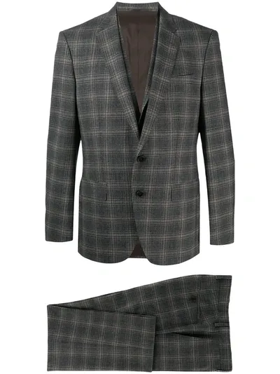 Hugo Boss Check-pattern Single-breasted Three-piece Suit In Brown