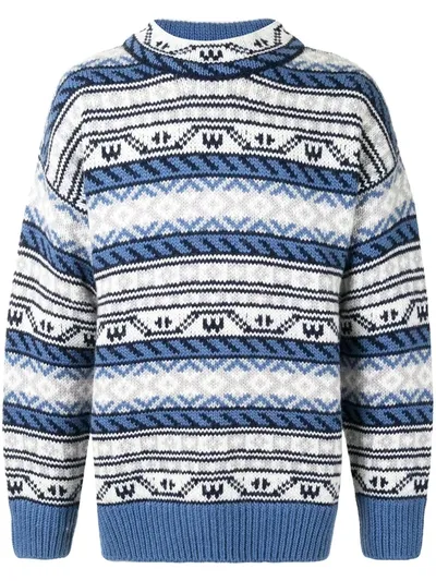 We11 Done Fair Isle Rib-trimmed Jumper In Blue