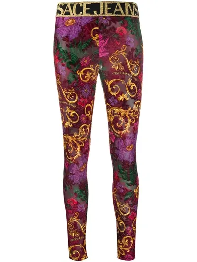 Versace Jeans Couture Baroque-print Leggings In Red