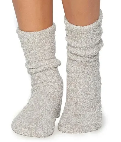 Barefoot Dreams Cozychic Heathered Plush Socks In Oyster,white