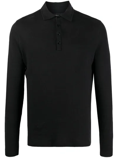 Majestic Long Sleeved Jersey Polo Shirt In Black