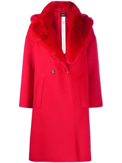 Liu •jo Faux Fur Collar Coat In Red