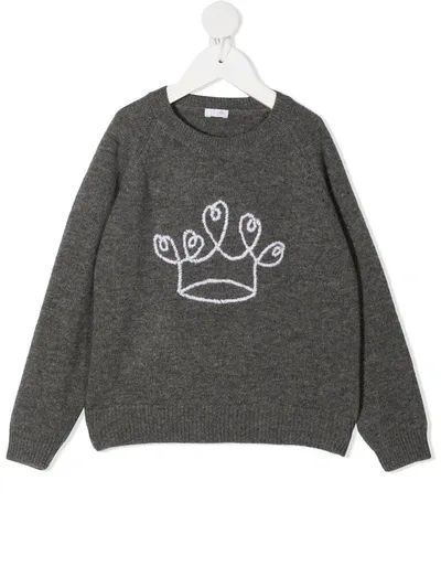 Il Gufo Kids' Crown-embroidered Wool Jumper In Grey