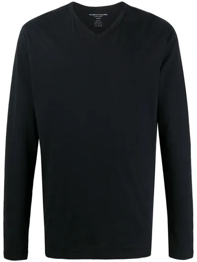 Majestic Long Sleeved V-neck Top In Black