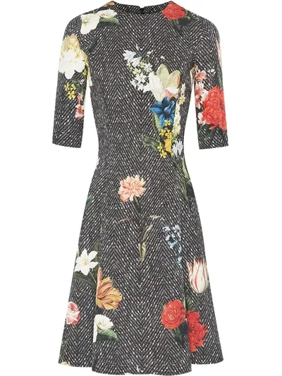 Oscar De La Renta Chevron Floral Pattern Dress In Black