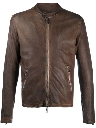 Giorgio Brato Leather Zip-up Jacket In Brown