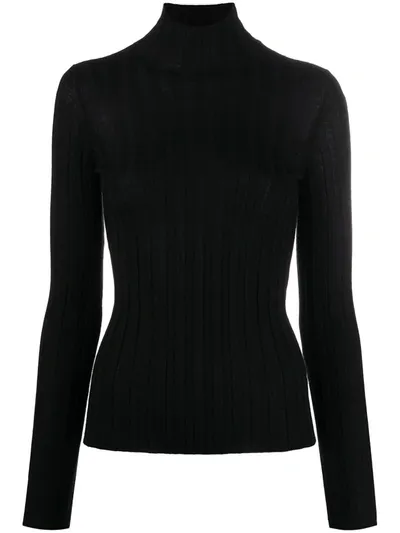 Lamberto Losani Ribbed Mock Neck Top In Black