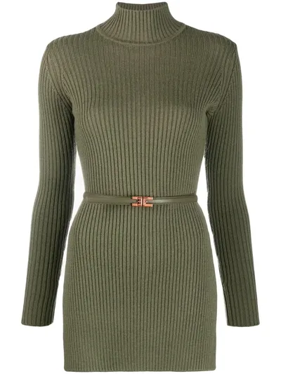 Elisabetta Franchi Roll-neck Side Slit Jumper In Green