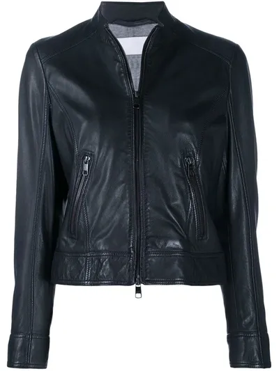 Hugo Boss Lambskin Crop Jacket In Blue