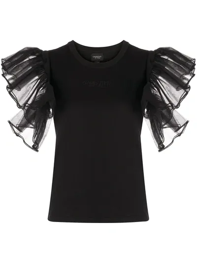 Giambattista Valli Sheer Ruffle-sleeve Top In Black