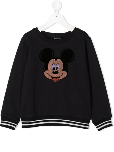 Monnalisa Kids' Mickey-patch Graphic-print Sweatshirt In Blue