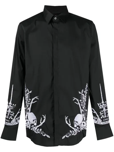 John Richmond Skull Print Shirt In Black