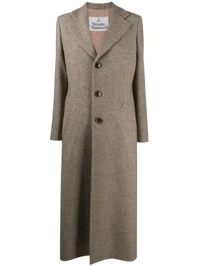 Vivienne Westwood Herringbone Knitted Coat In Brown