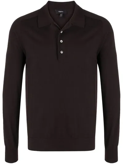 Theory Fine Wool Polo Shirt In Brown