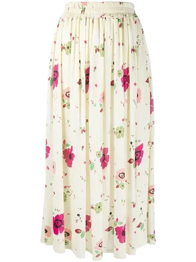 La Doublej Floral Print Pleated Skirt In Yellow