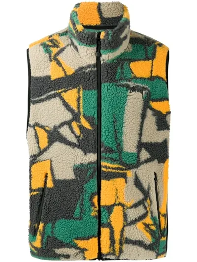 Stussy Block-pattern Sherpa Gilet In Multicolour