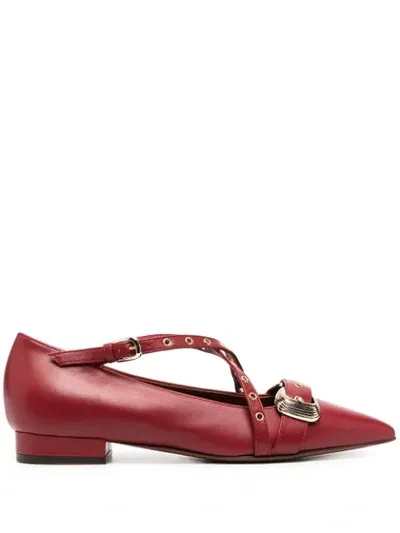 L'autre Chose Cross-strap Buckle Ballerinas In Red