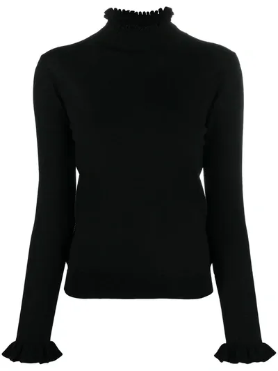 Forte Forte Ruffle Collar Fine Knit Jumper In Black