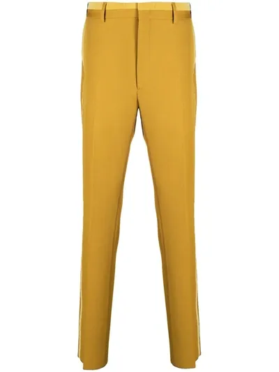 Fendi Contrast-trim Straight Trousers In Yellow