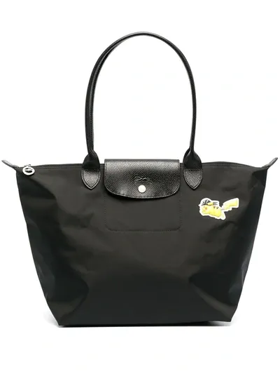 Longchamp X Pokémon Le Pliage Pikachu Tote Bag In Black