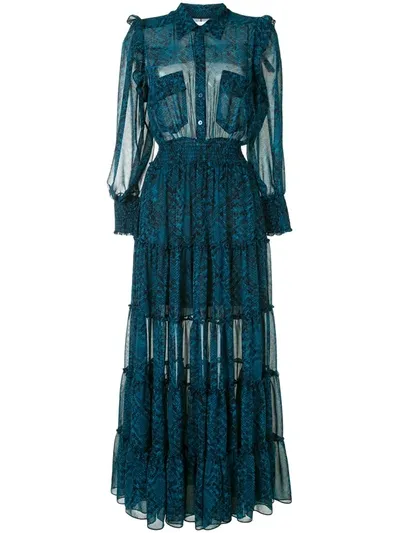 Misa Snake Ruffled Shirt Dress In Blue