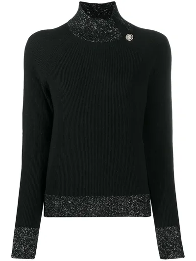 Liu •jo Button-embellished Turtleneck Jumper In Black