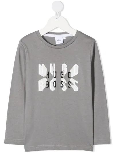 Hugo Boss Kids' Logo Print Long-sleeve T-shirt In Grey