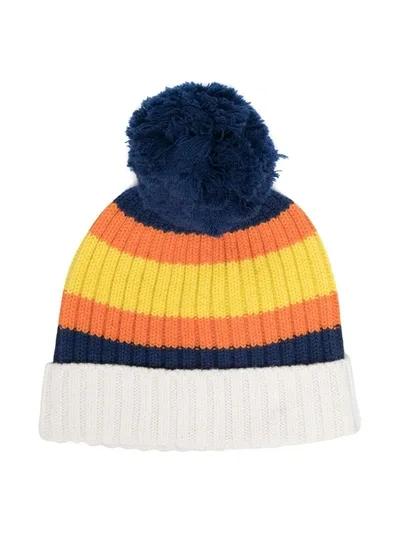 K-way Kids' Striped Pompom Beanie Hat In White