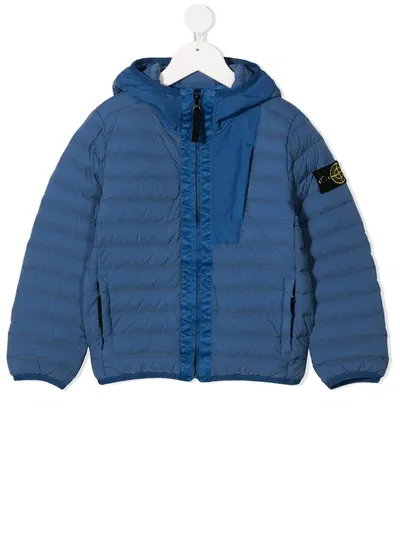 Stone Island Junior Kids' Hooded Puffer Coat In Blue