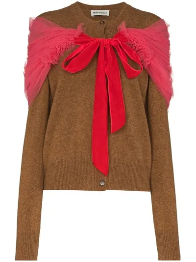 Molly Goddard Joelle Tulle-insert Wool Cardigan In Brown