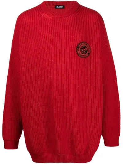 Raf Simons Logo Patch Drop-shoulder Jumper In Red