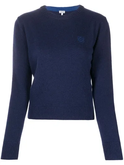 Loewe Embroidered-logo Wool Jumper In Blue