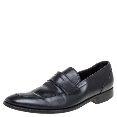 Pre-owned Ermenegildo Zegna Black Leather Penny Loafers Size 45