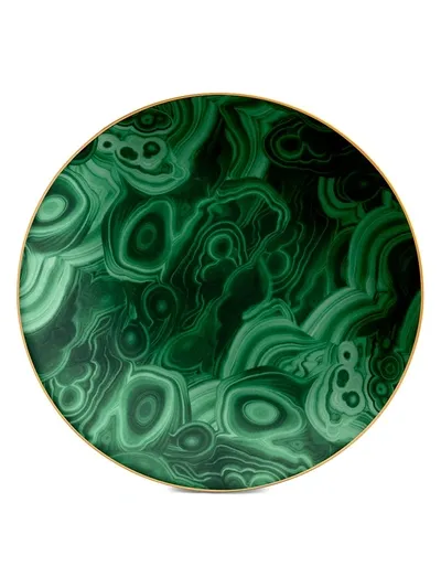 L'objet Malachite 24k Gold & Porcelain Charger & Cake Plate In Green, Gold