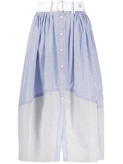 Chloé Belted Paneled Striped Cotton-poplin Midi Skirt In Multi-colour