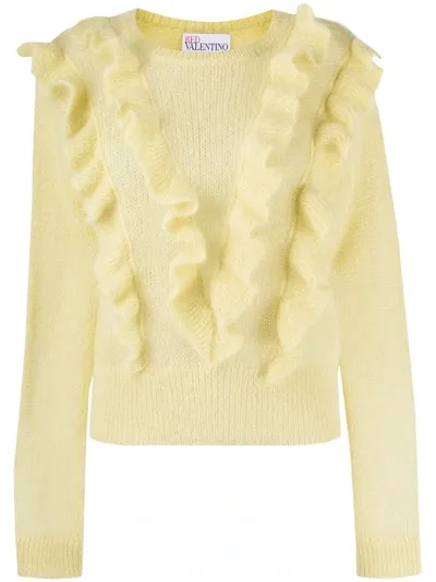 Red Valentino Ruffled Crew Neck Jumper In Yellow