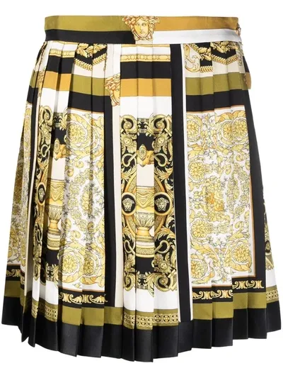 Versace Multicolor Silk Barocco Mosaic Miniskirt In Black,gold,white