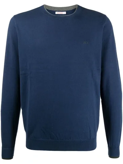 Sun 68 Embroidered Logo Jumper In Blue