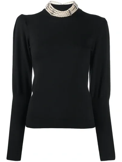 Liu •jo Fine-knit Mock-neck Jumper In Black