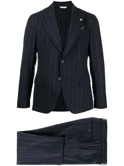 Manuel Ritz Pinstripe Single-breasted Suit In Blue