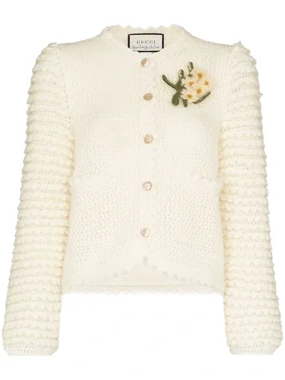 Gucci Flower Detail Cardigan In White