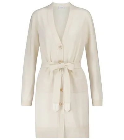 Ferragamo Belted Cashmere Longline Cardigan In White