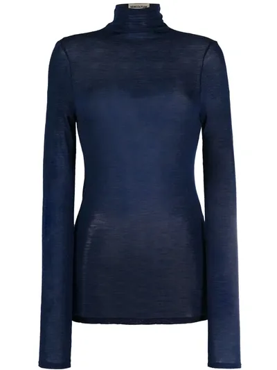 Semicouture Logo-print Roll-neck Jersey In Blue