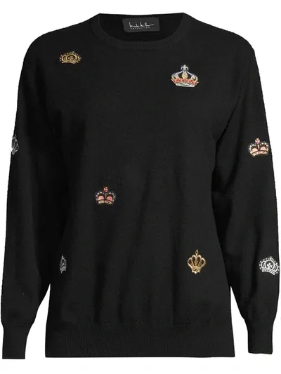 Nicole Miller Crown-patch Crew-neck Jumper In Black