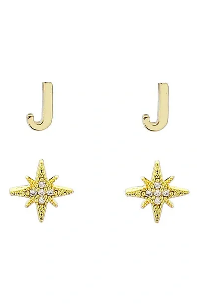 Panacea Initial Starburst Set Of 2 Stud Earrings In Gold