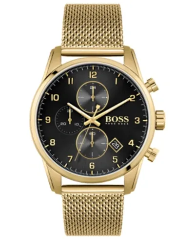 Hugo Boss Men's Skymaster Gold-tone Stainless Steel Mesh Bracelet 44mm