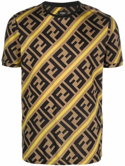 Fendi Ff-logo Cotton T-shirt In Brown